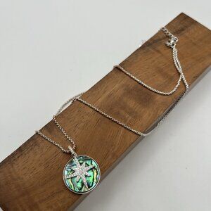 Journey LA CN Abalone Starburst Pendant Necklace Silver Tone Fashion Costume